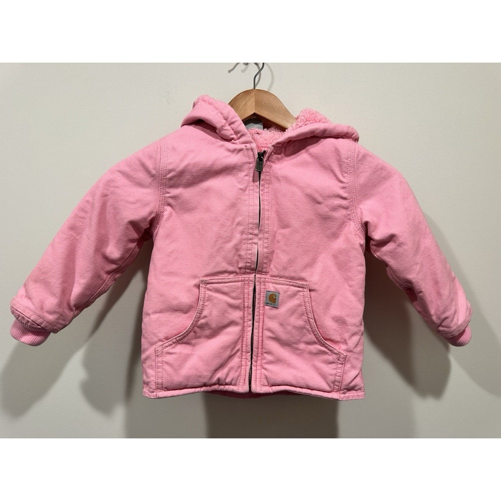 Carhartt Kids' Pink Sherpa-Lined Hooded Canvas Jacket 3T